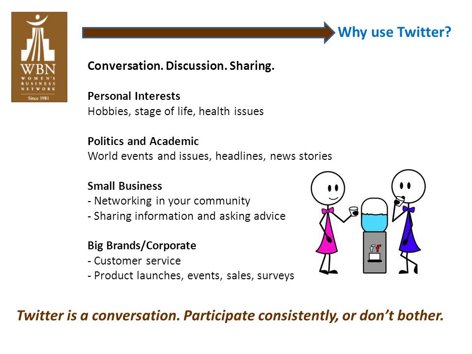 Why use Twitter. Conversation. Discussion. Sharing.