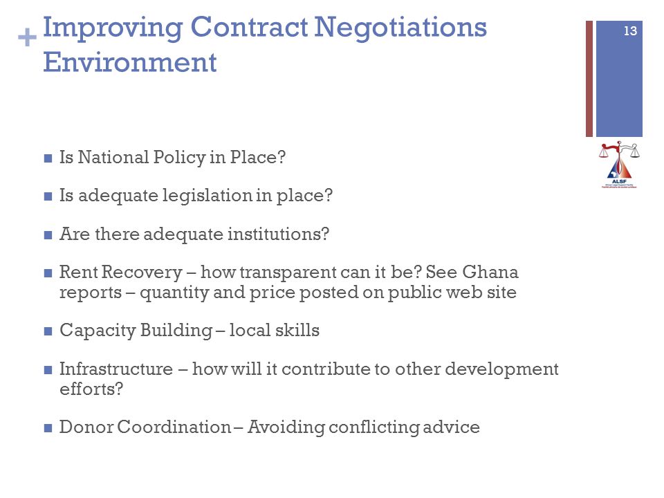 + 13 Improving Contract Negotiations Environment Is National Policy in Place.