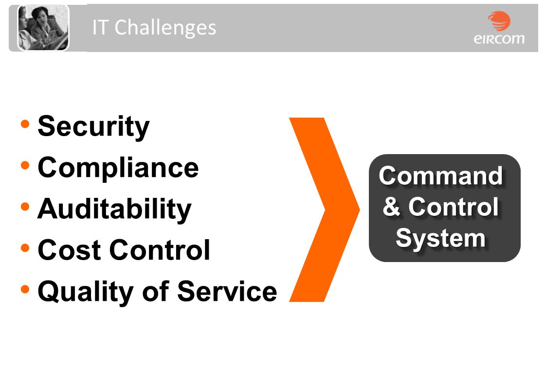 Security Compliance Auditability Cost Control Quality of Service IT Challenges Command & Control System