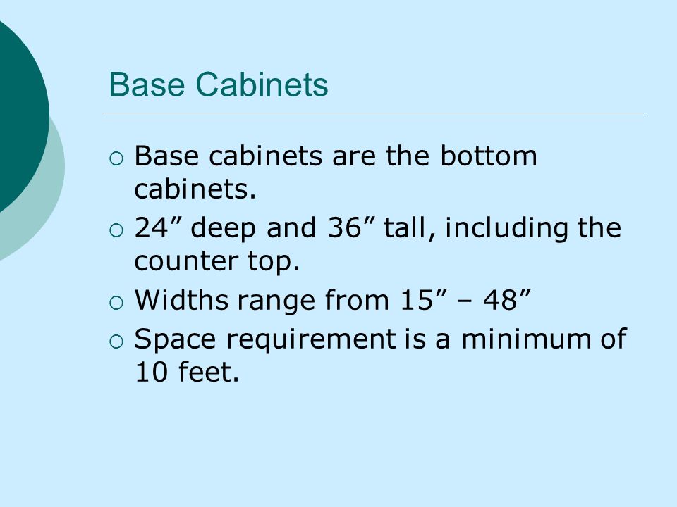 Base Cabinets Base cabinets are the bottom cabinets.