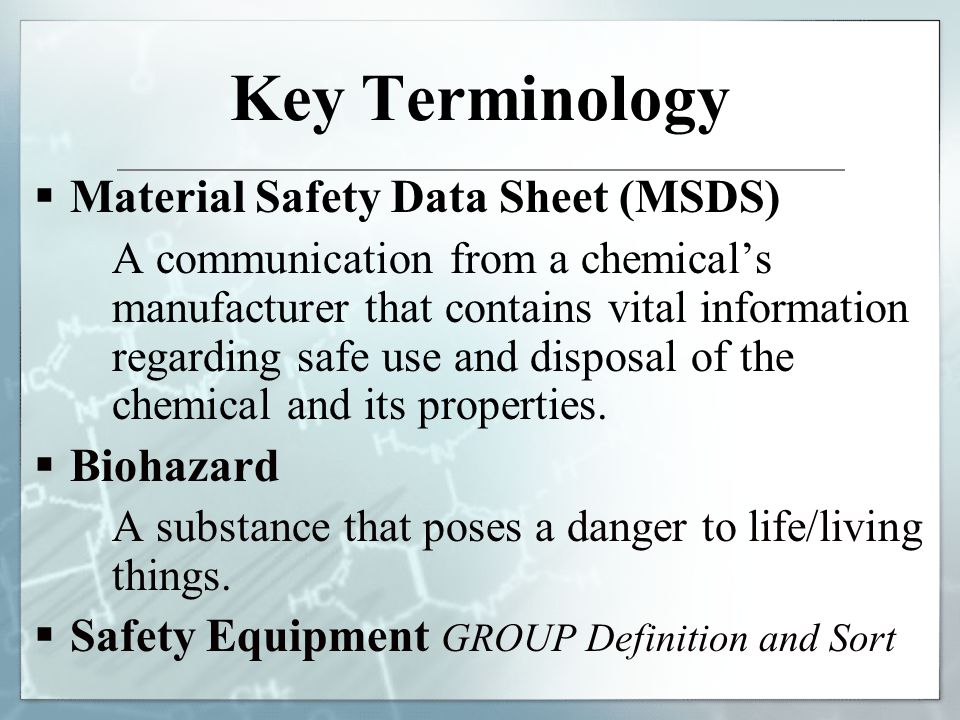 Printables Msds Worksheet biotech lab safety material data sheets hazards in the key terminology sheet msds a communication from chemicals manufacturer that