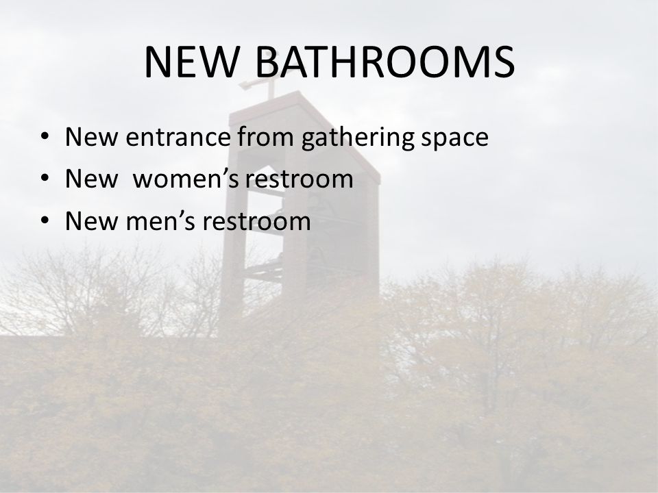 NEW BATHROOMS New entrance from gathering space New womens restroom New mens restroom