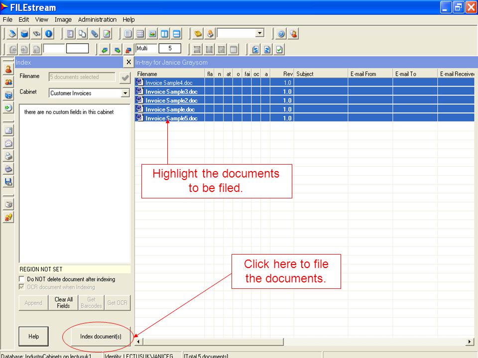 Click here to file the documents. Highlight the documents to be filed.