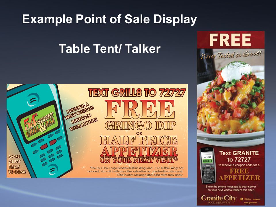 Example Point of Sale Display Table Tent/ Talker