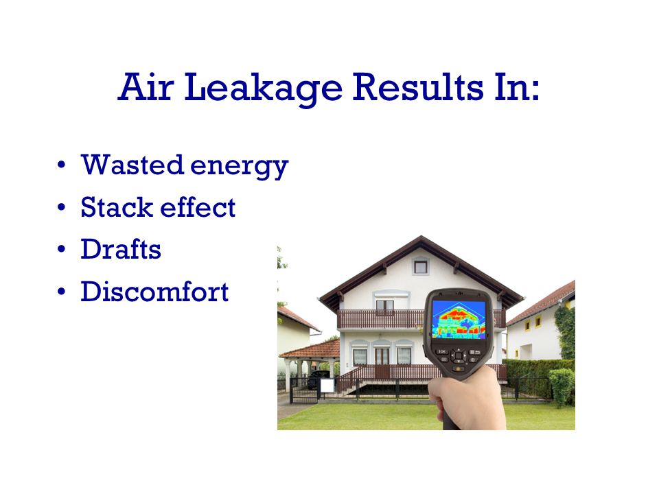 Air Leakage Results In: Wasted energy Stack effect Drafts Discomfort