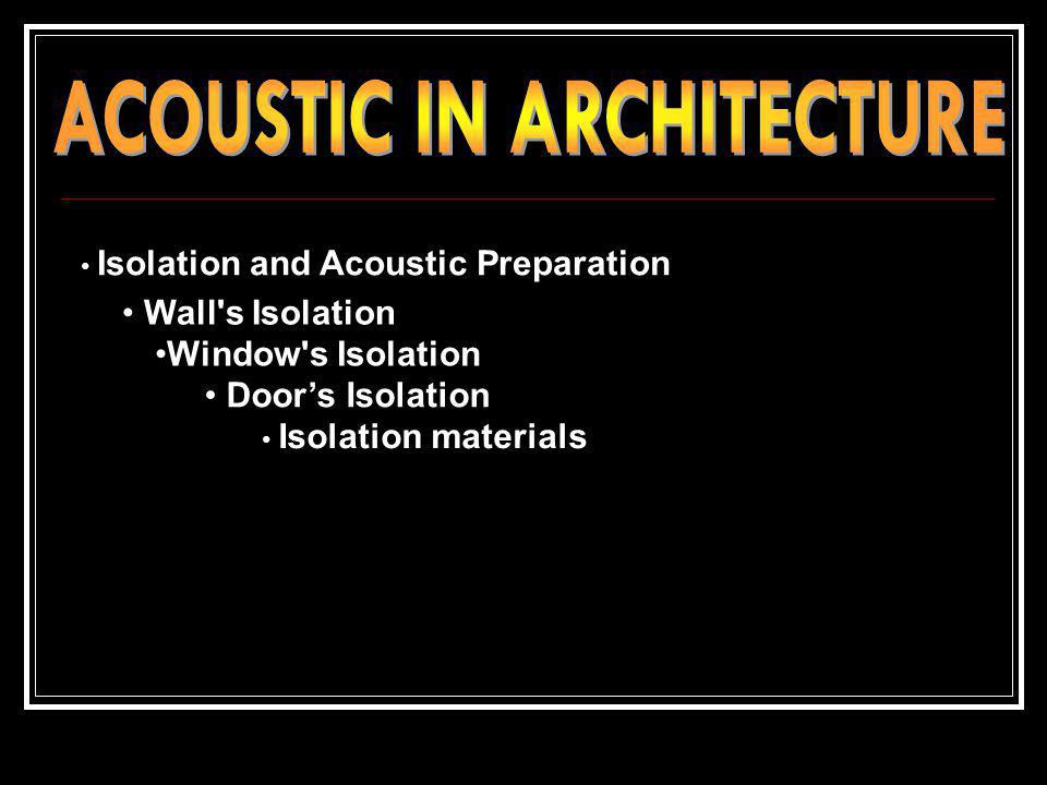 Isolation and Acoustic Preparation Wall s Isolation Window s Isolation Doors Isolation Isolation materials