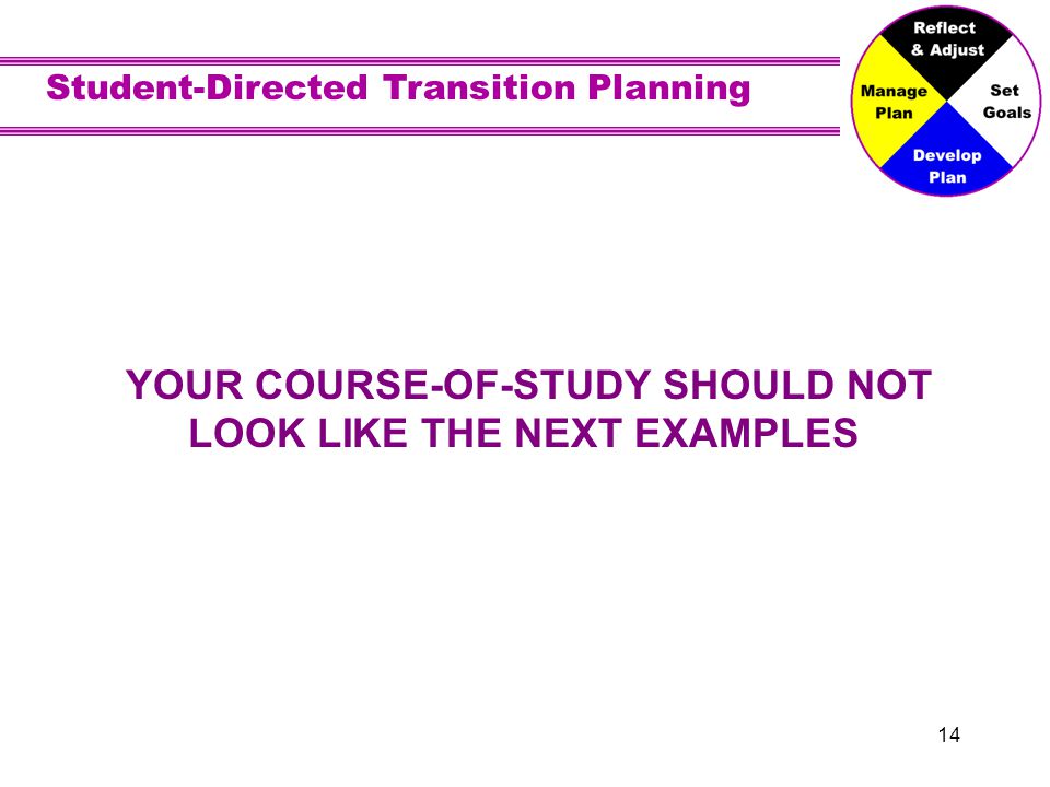 Student-Directed Transition Planning 14 YOUR COURSE-OF-STUDY SHOULD NOT LOOK LIKE THE NEXT EXAMPLES.