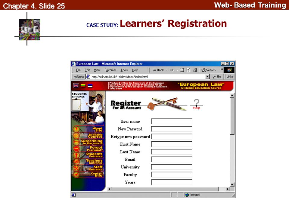 Web- Based Training Web- Based Training Chapter 4. Slide 25 CASE STUDY: Learners Registration