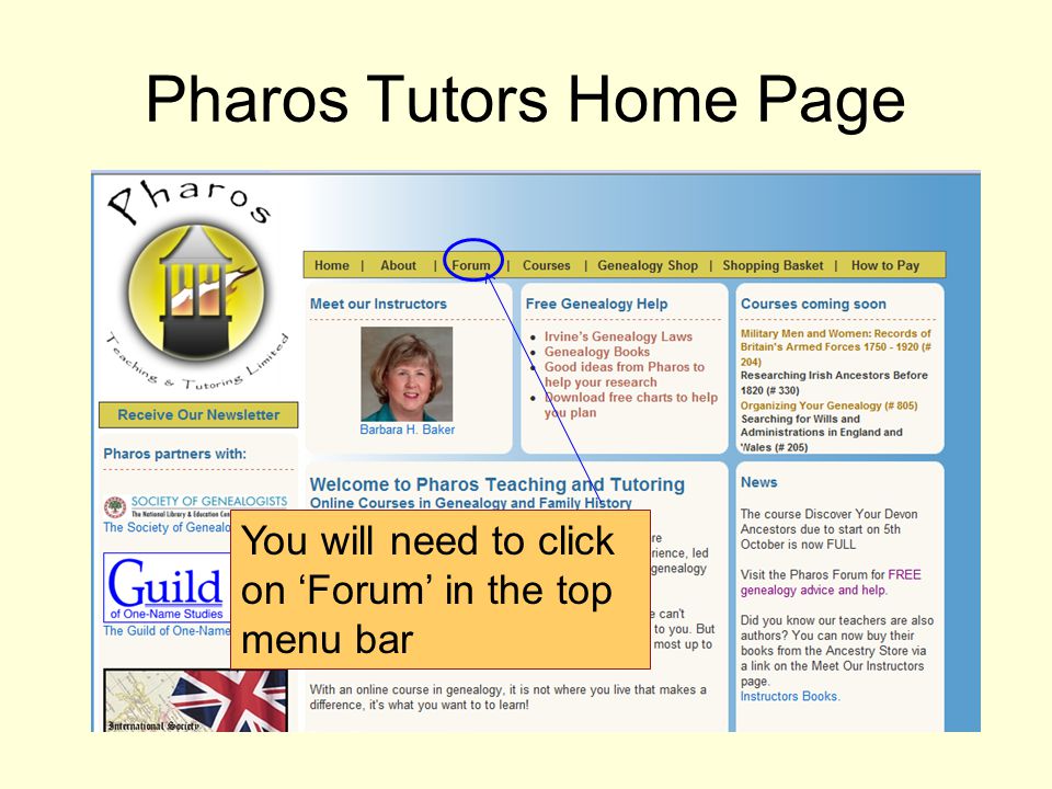 You will need to click on Forum in the top menu bar Pharos Tutors Home Page