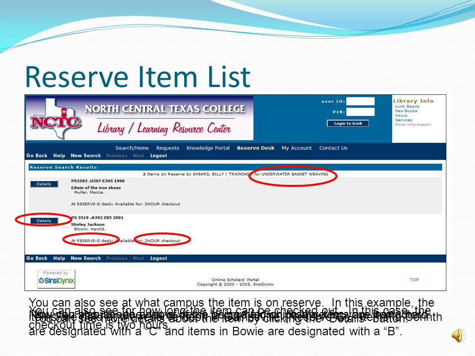Look Up Items on Reserve You should now be presented with a list of instructors.