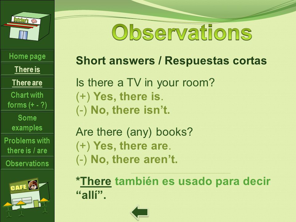 Short answers / Respuestas cortas Is there a TV in your room.