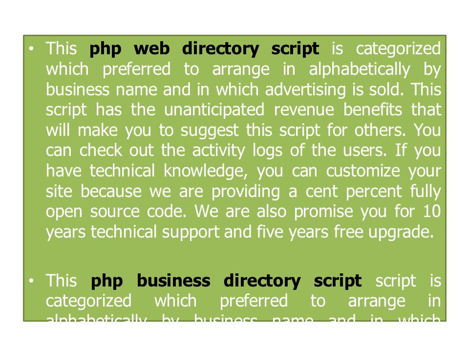 This php web directory script is categorized which preferred to arrange in alphabetically by business name and in which advertising is sold.