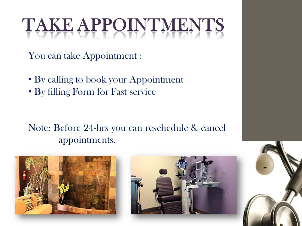 You can take Appointment : By calling to book your Appointment By filling Form for Fast service Note: Before 24-hrs you can reschedule & cancel appointments.