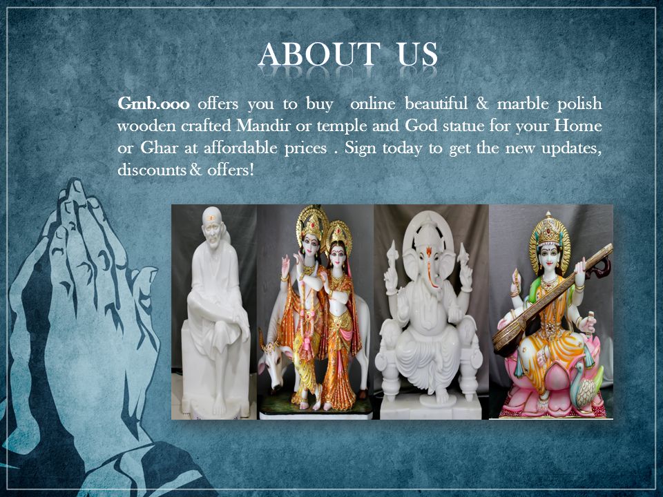 Gmb.ooo offers you to buy online beautiful & marble polish wooden crafted Mandir or temple and God statue for your Home or Ghar at affordable prices.