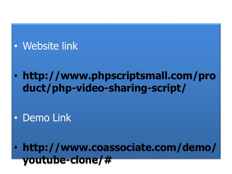 Website link   duct/php-video-sharing-script/ Demo Link   youtube-clone/# Website link   duct/php-video-sharing-script/ Demo Link   youtube-clone/#