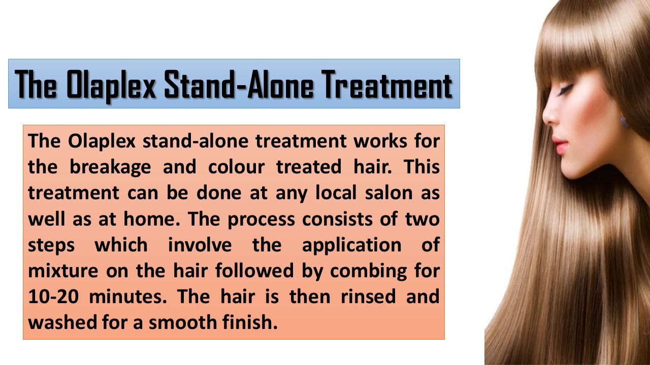The Olaplex stand-alone treatment works for the breakage and colour treated hair.