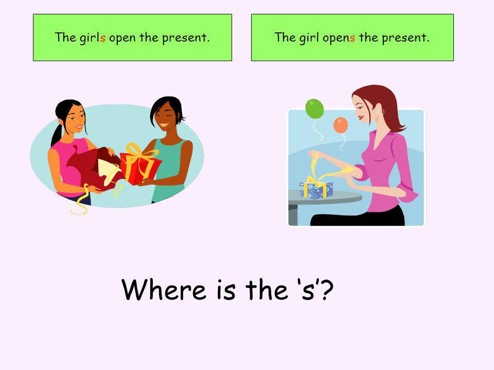 The girls open the present.The girl opens the present. Where is the s