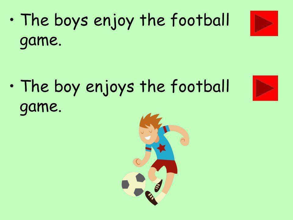 The boys enjoy the football game. The boy enjoys the football game.
