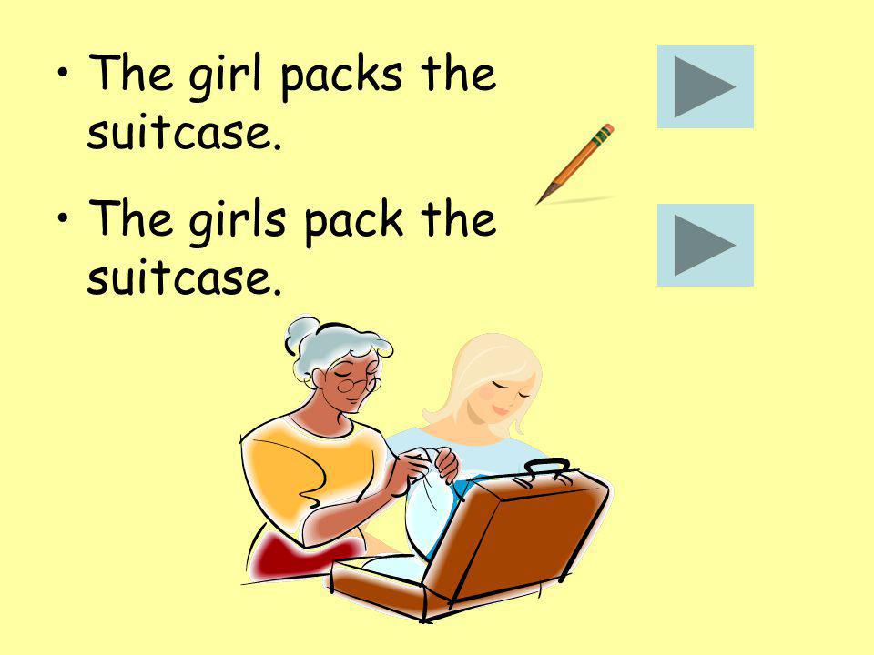 The girl packs the suitcase. The girls pack the suitcase.