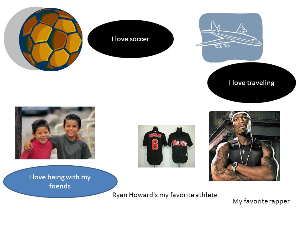 I love soccer I love traveling I love being with my friends My favorite rapper Ryan Howard s my favorite athlete