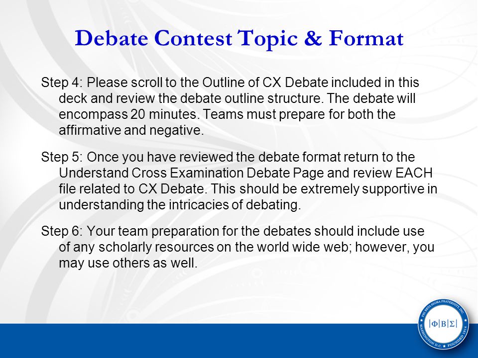 2013 oratorical and debate topic criteria rules education program cx debate format