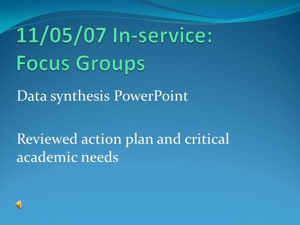 Data synthesis PowerPoint Reviewed action plan and critical academic needs