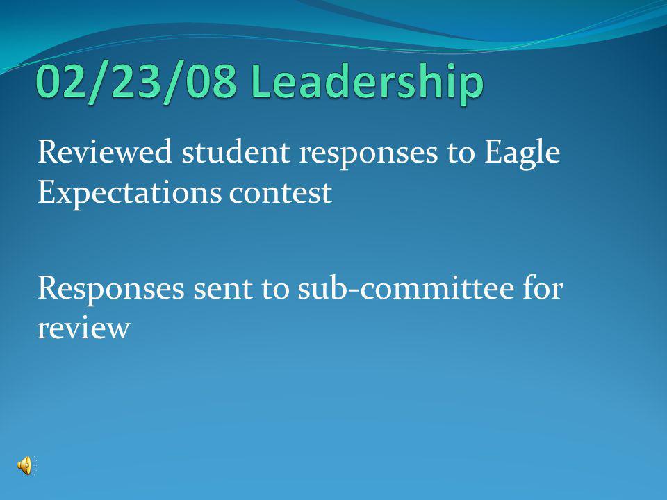 Reviewed student responses to Eagle Expectations contest Responses sent to sub-committee for review
