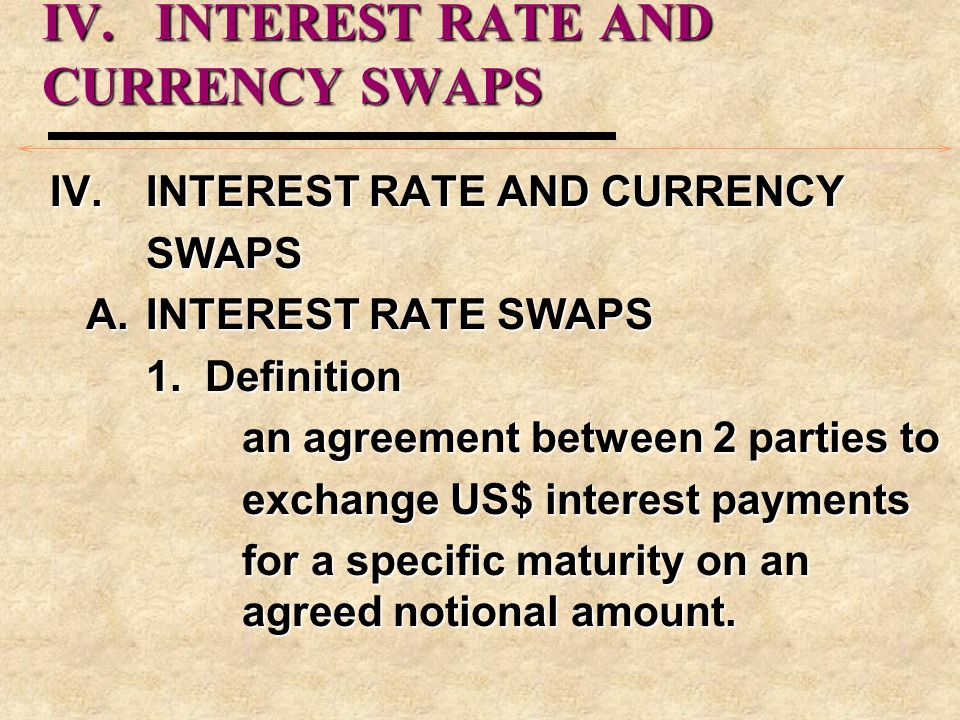 IV. INTEREST RATE AND CURRENCY SWAPS IV.INTEREST RATE AND CURRENCY SWAPS A.