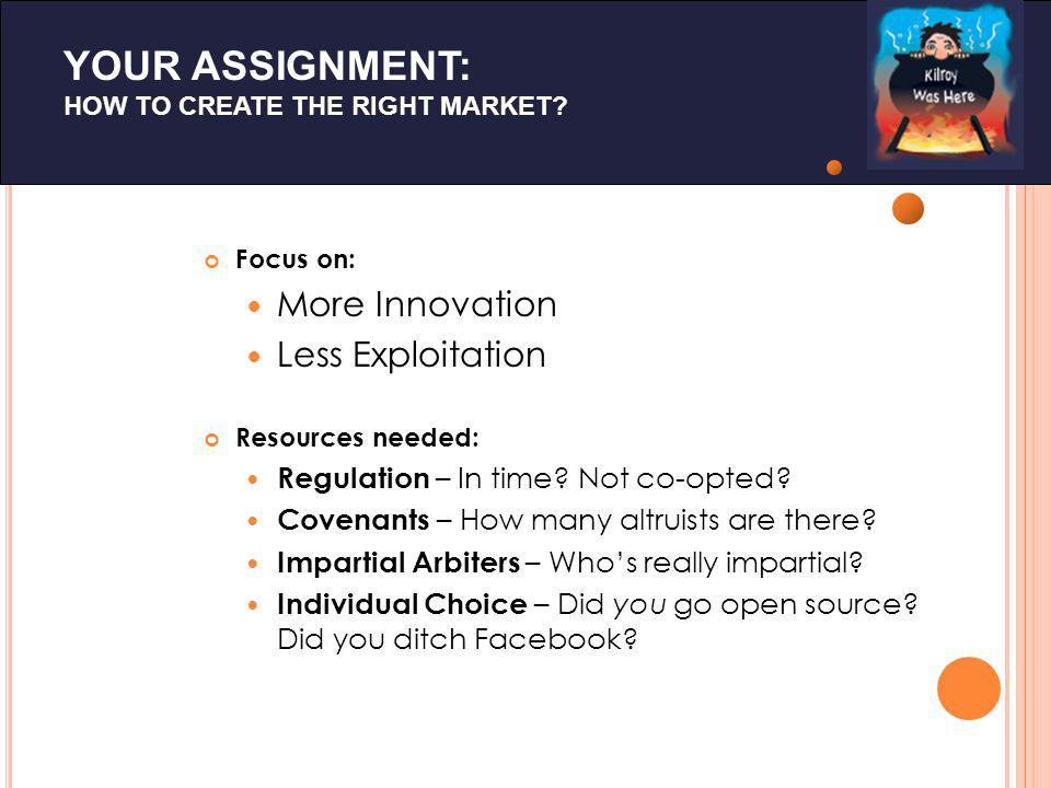 YOUR ASSIGNMENT: HOW TO CREATE THE RIGHT MARKET.