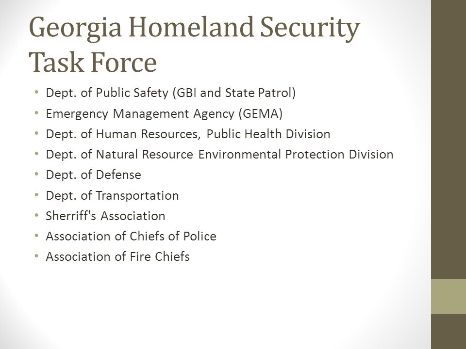 Georgia Homeland Security Task Force Dept.