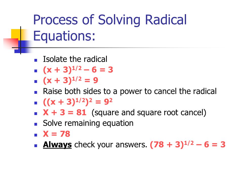 college algebra class 4 radical equations objectives solve radical square root of 78 in radical form