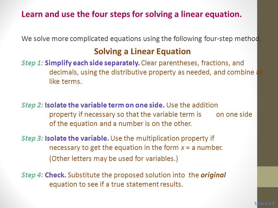 Steps To Solving Linear Equations Talkchannels 2 3 More On Solving Linear Equations Objective 1 Learn And Use