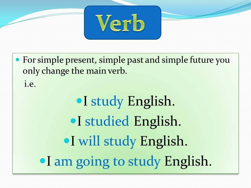 For simple present, simple past and simple future you only change the main verb.