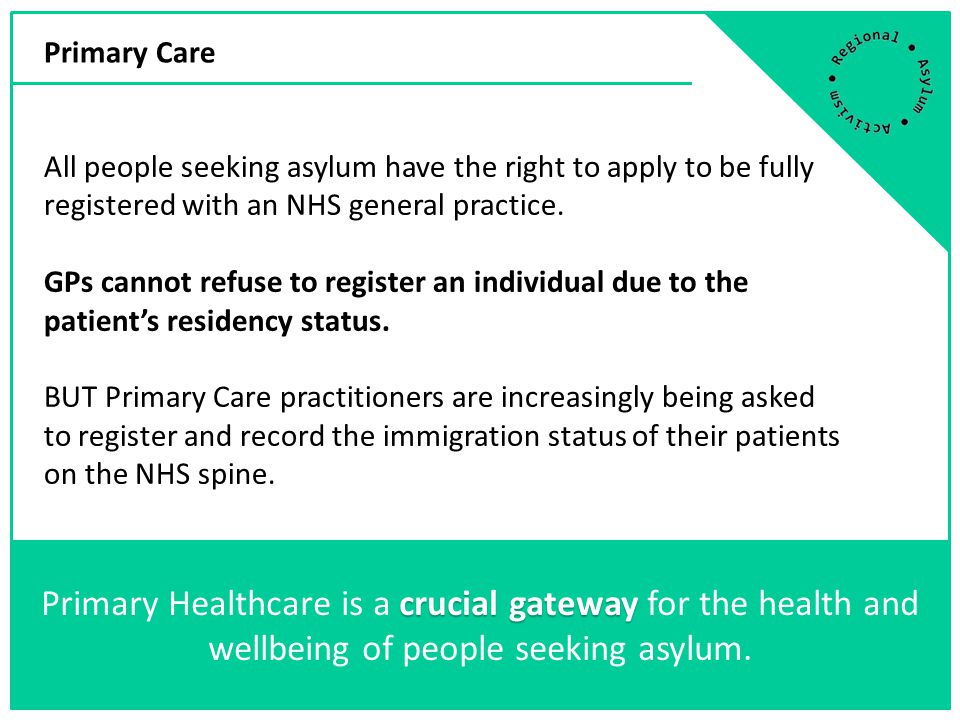 All people seeking asylum have the right to apply to be fully registered with an NHS general practice.