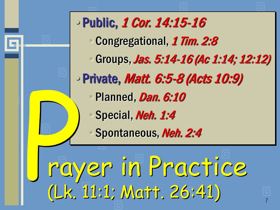 7 Public, 1 Cor. 14:15-16Public, 1 Cor. 14:15-16 Congregational, 1 Tim.