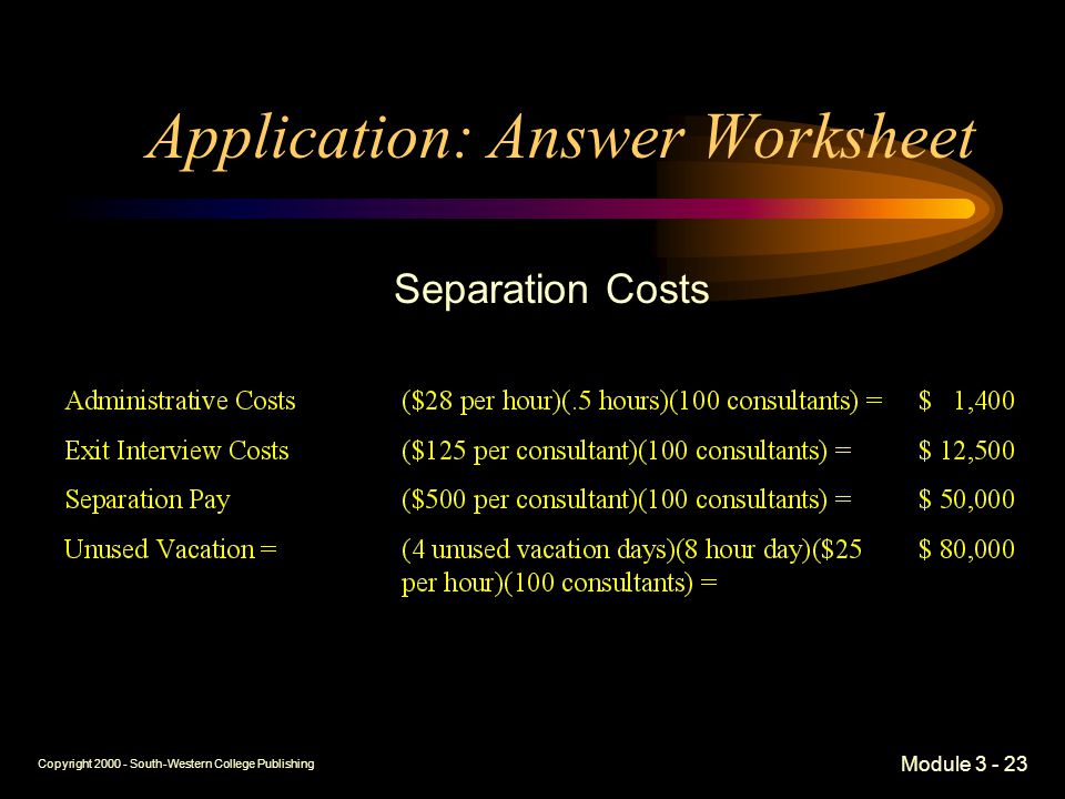 Copyright South-Western College Publishing Module Application: Answer Worksheet Separation Costs
