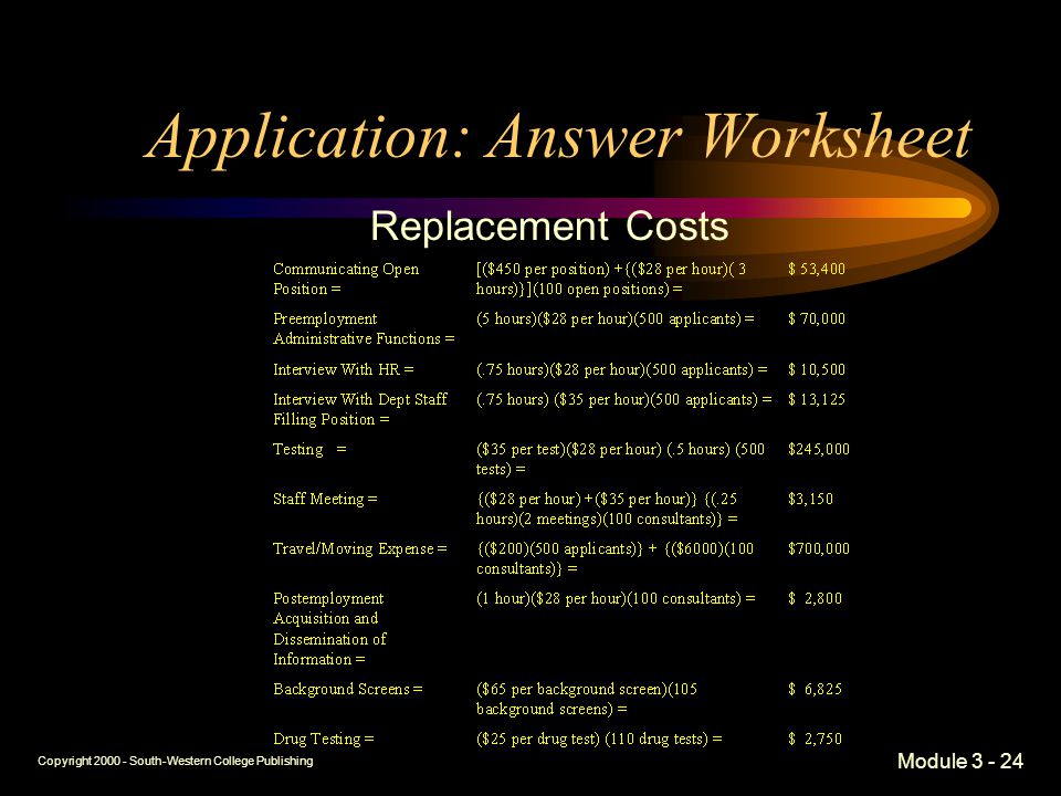 Copyright South-Western College Publishing Module Application: Answer Worksheet Replacement Costs