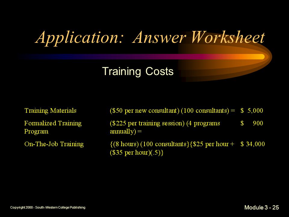 Copyright South-Western College Publishing Module Application: Answer Worksheet Training Costs