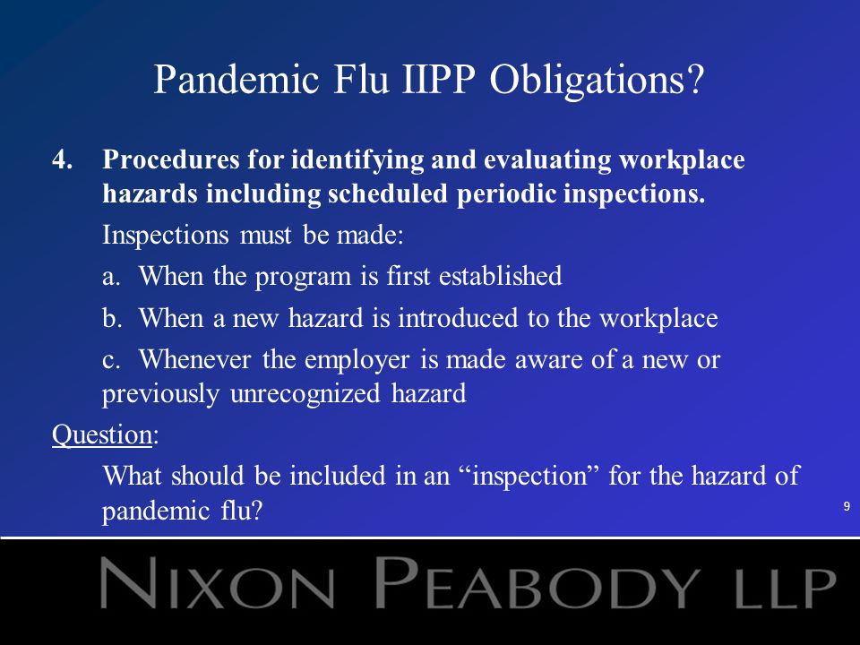 9 Pandemic Flu IIPP Obligations.