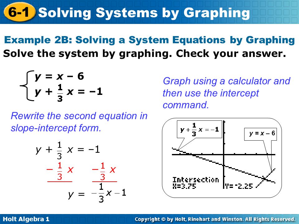 Solving System Of Equations By Graphing Talkchannels Holt Algebra Solving Systems By Graphing Warm Up Evaluate Each