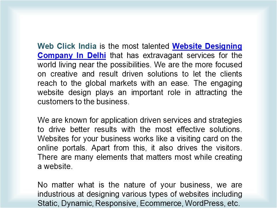 Web Click India is the most talented Website Designing Company In Delhi that has extravagant services for the world living near the possibilities.