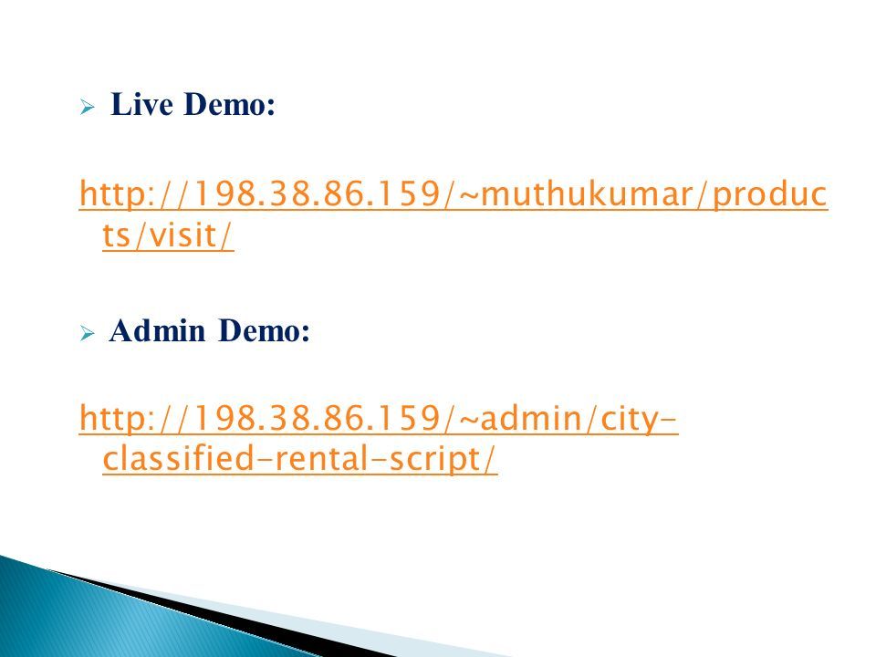  Live Demo:   ts/visit/  Admin Demo:   classified-rental-script/