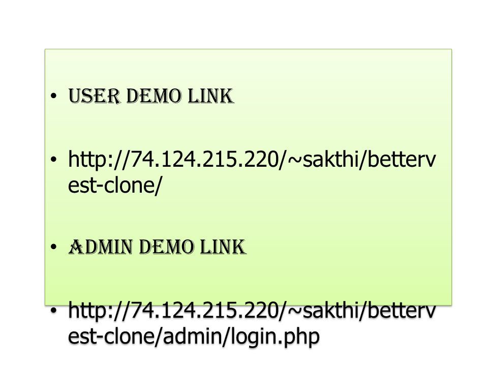 USER Demo Link   est-clone/ Admin Demo LINK   est-clone/admin/login.php USER Demo Link   est-clone/ Admin Demo LINK   est-clone/admin/login.php