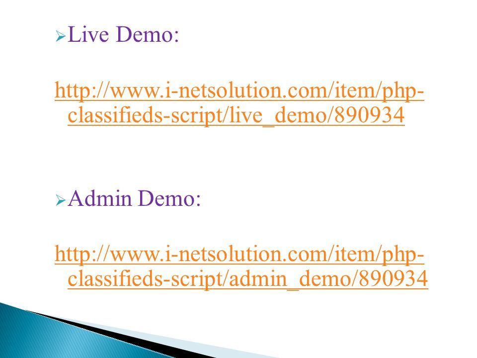  Live Demo:   classifieds-script/live_demo/  Admin Demo:   classifieds-script/admin_demo/890934