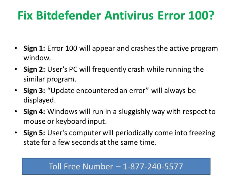 Fix Bitdefender Antivirus Error 100.