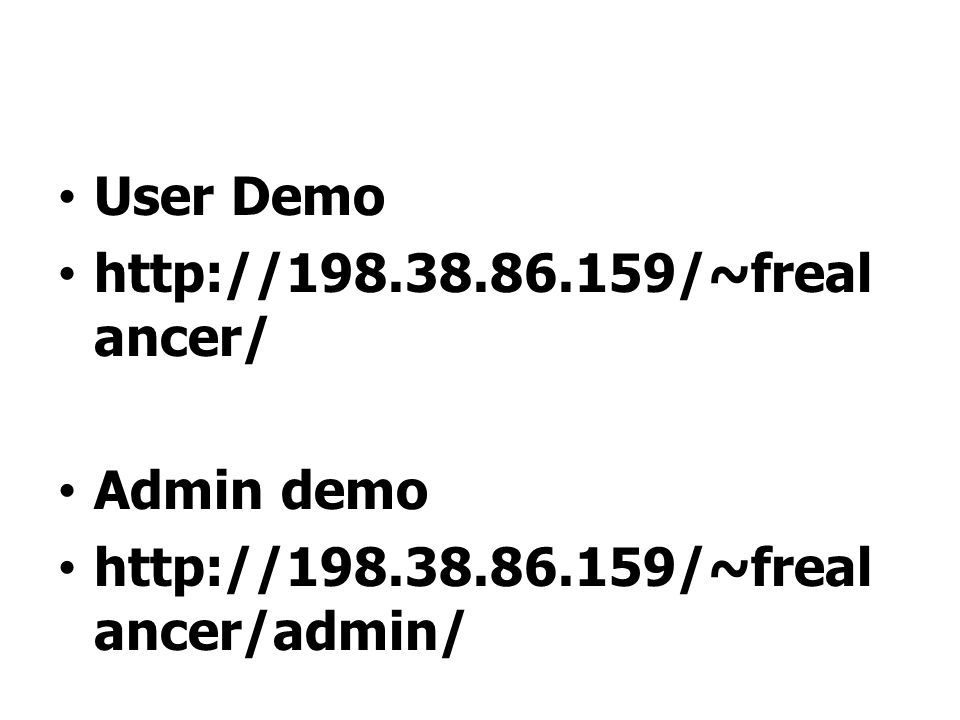 User Demo   ancer/ Admin demo   ancer/admin/