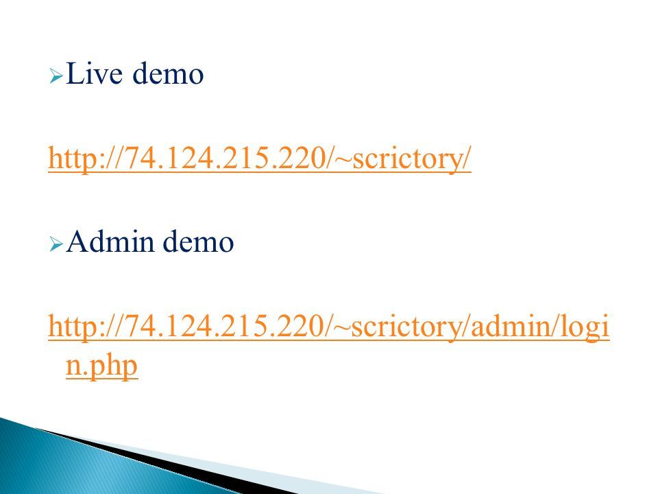  Live demo    Admin demo   n.php