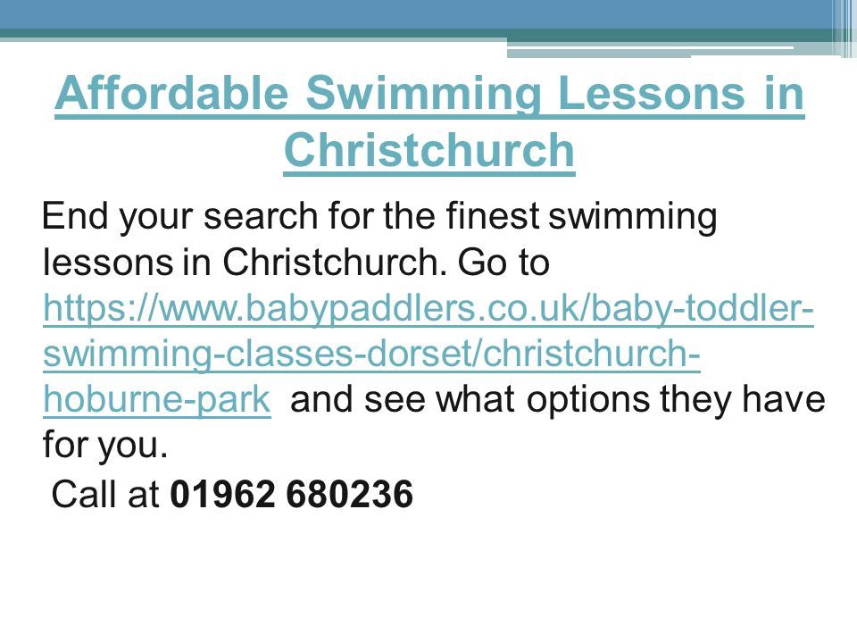 Affordable Swimming Lessons in Christchurch End your search for the finest swimming lessons in Christchurch.