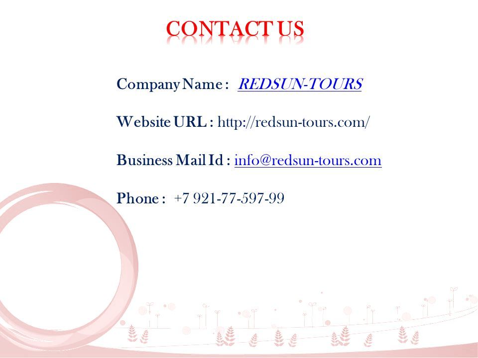 Company Name : REDSUN-TOURSREDSUN-TOURS Website URL :   Business Mail Id : Phone :