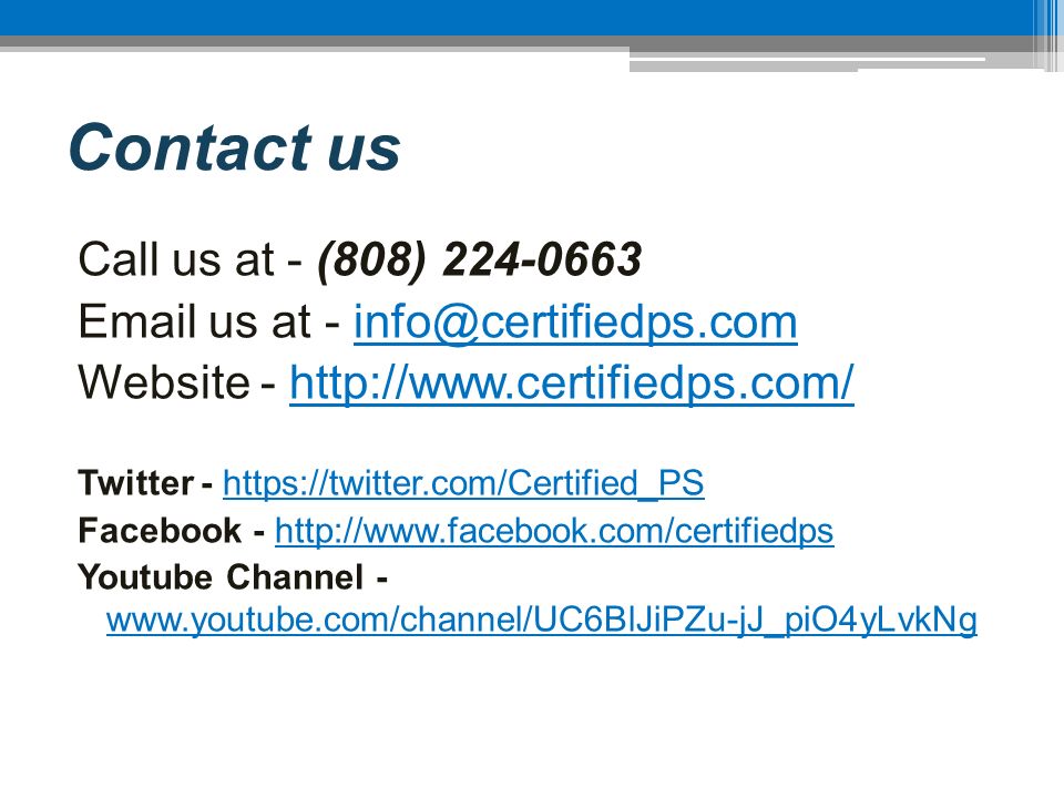 Contact us Call us at - (808) us at - Website -   Twitter -   Facebook -   Youtube Channel -